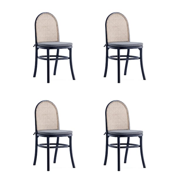 Manhattan Comfort Paragon Dining Chair 1.0 with Grey Cushions in Black and Cane, Set of 4 2-DCCA05-GY - main